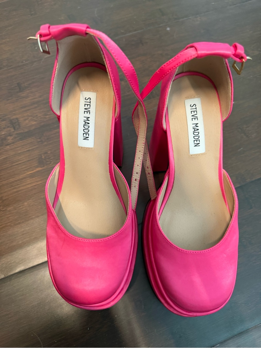 Steve Madden Hot Pink Block Heel Ankle-Strap Pumps